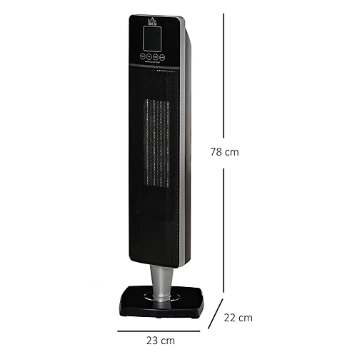 HOMCOM Ceramic Tower Heater W/ Remote Control, 8h Timer And Oscillation, Black 3 HOMCOM Ceramic Tower Heater W/ Remote Control, 8h Timer And Oscillation, Black - Image 3