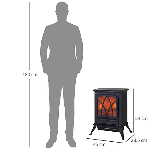 HOMCOM Free Standing Fireplace Flame Effect Electric Heater Log Burning Black 3 HOMCOM Free Standing Fireplace Flame Effect Electric Heater Log Burning Black - Image 3