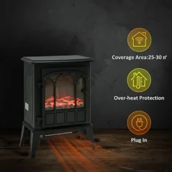 HOMCOM Freestanding Electric Fireplace Heater W/ LED Flame Effect 1000W/2000W -Diy homcom freestanding electric fireplace heater w led flame effect 1000w 2000w5056029804537 06c MP