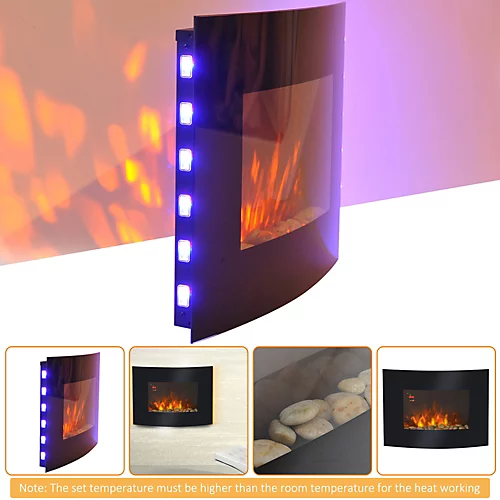 HOMCOM Led Curved Glass Electric Wall Mounted Fire Place Fireplace Heater 4 HOMCOM Led Curved Glass Electric Wall Mounted Fire Place Fireplace Heater - Image 4