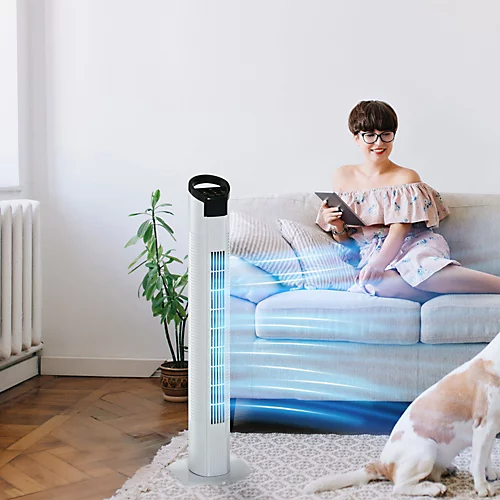 HOMCOM LED Tower Fan With 70 Degree Oscillation 3 Speed 3 Mode Black And White 1 HOMCOM LED Tower Fan With 70 Degree Oscillation 3 Speed 3 Mode Black And White