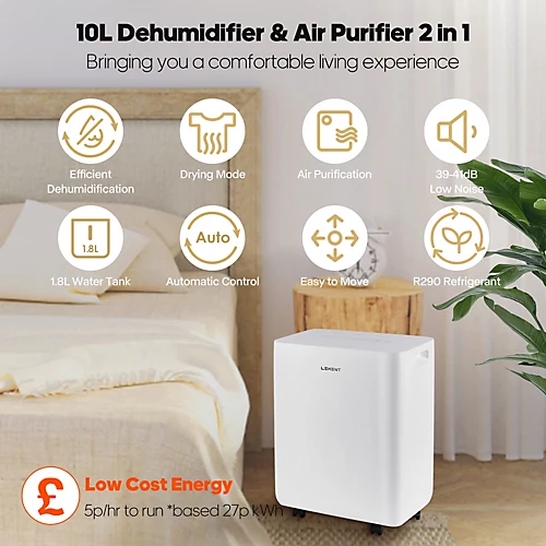 LEXENT MEVAGISSEY 10L Low Energy Dehumidifier With Humidistat, Air Purifier, Quiet, Laundry Drying, 4 Stage Purifications 3 LEXENT MEVAGISSEY 10L Low Energy Dehumidifier With Humidistat, Air Purifier, Quiet, Laundry Drying, 4 Stage Purifications - Image 3