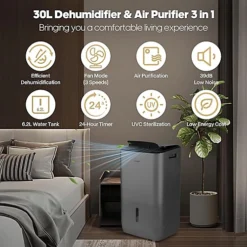 LEXENT POLPERRO 30L Plasmacluster Ion Dehumidifier, UVC Air Purifier, Low Energy 390W, PM2.5, HEPA/Activated Carbon Filtration -Diy lexent polperro 30l plasmacluster ion dehumidifier uvc air purifier low energy 390w pm2 5 hepa activated carbon filtration5065007722039 03c MP