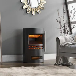 Livingandhome Black Electric Stove Fire Fireplace Heater With 3D Log Flames Effect
