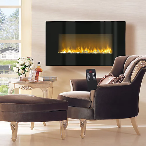 Livingandhome Black Wall Mounted Electric Fire Fireplace With Remote Control 37 Inch 2 Livingandhome Black Wall Mounted Electric Fire Fireplace With Remote Control 37 Inch - Image 2