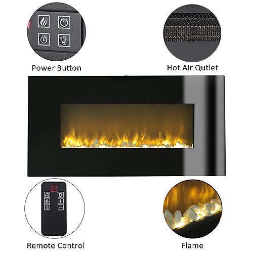 Livingandhome Black Wall Mounted Electric Fire Fireplace With Remote Control 37 Inch 4 Livingandhome Black Wall Mounted Electric Fire Fireplace With Remote Control 37 Inch - Image 4