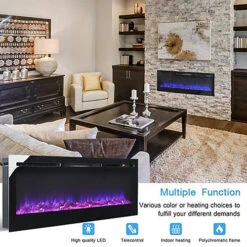 Livingandhome Black Wall Mounted Or Recessed Fireplace Electric Fire 12 Flame Color Adjustable With Remote Control 50 Inch -Diy livingandhome black wall mounted or recessed fireplace electric fire 12 flame color adjustable with remote control 50 inch0735940225090 04c MP