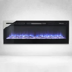 Livingandhome Mirror Effect Inset LED Electric Fire Fireplace 12 Flame Color Adjustable With Remote Control 60 Inch