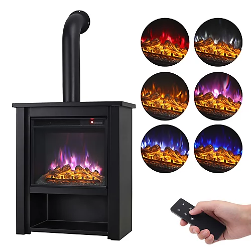 Livingandhome Retro Stove Fireplace Electric Stove 6 Flame Colors Brightness Adjustable With Remote Control 30 Inch 4 Livingandhome Retro Stove Fireplace Electric Stove 6 Flame Colors Brightness Adjustable With Remote Control 30 Inch - Image 4