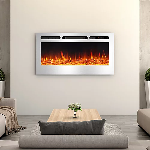 Livingandhome Silver Electric Fire Wall Mounted Or Insert Fireplace 12 Flame Colors 40 Inch 1 Livingandhome Silver Electric Fire Wall Mounted Or Insert Fireplace 12 Flame Colors 40 Inch