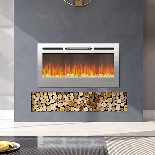 Livingandhome Silver Electric Fire Wall Mounted Or Insert Fireplace 12 Flame Colors 40 Inch 2 Livingandhome Silver Electric Fire Wall Mounted Or Insert Fireplace 12 Flame Colors 40 Inch - Image 2