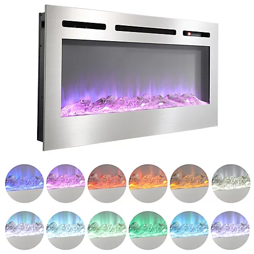 Livingandhome Silver Electric Fire Wall Mounted Or Insert Fireplace 12 Flame Colors 40 Inch 3 Livingandhome Silver Electric Fire Wall Mounted Or Insert Fireplace 12 Flame Colors 40 Inch - Image 3