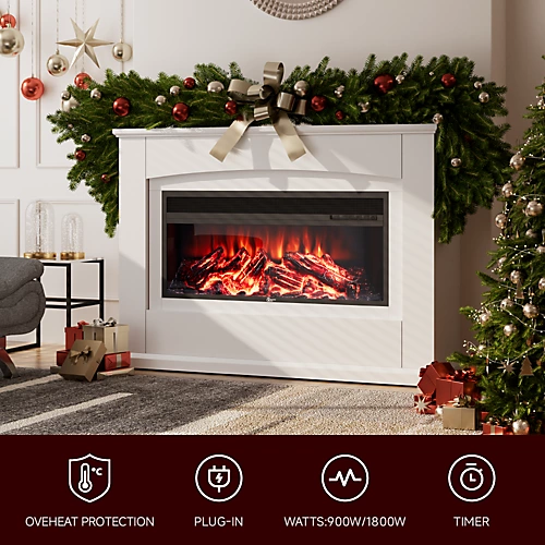 Livingandhome White LED Electric Fire Suite Black Fireplace With White Wooden Surround Set 34 Inch 4 Livingandhome White LED Electric Fire Suite Black Fireplace With White Wooden Surround Set 34 Inch - Image 4