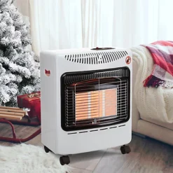 Livingandhome White Portable Wheeled Indoor Ceramic Gas Heater For Garage 3 Heat Settings
