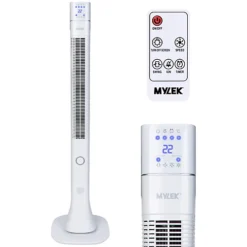 Mylek 122cm Oscillating Tower Fan Air Cooler With Ioniser, Bedroom Setting, Remote, 60w, 3 Speed Settings -White