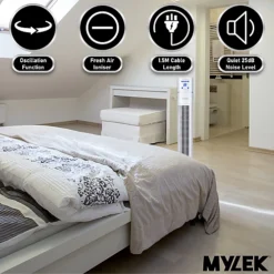 Mylek 122cm Oscillating Tower Fan Air Cooler With Ioniser, Bedroom Setting, Remote, 60w, 3 Speed Settings -White -Diy mylek 122cm oscillating tower fan air cooler with ioniser bedroom setting remote 60w 3 speed settings white5060670540225 03c MP