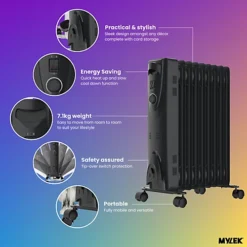 MYLEK Oil Filled 2500w Heater Radiator Thermostat 3 Heat Settings Charcoal Grey -Diy mylek oil filled 2500w heater radiator thermostat 3 heat settings charcoal grey5056411320379 03c MP