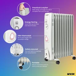 Mylek Oil Filled Electric Portable Heater Radiator With Adjustable Thermostat 2500w With Timer -Diy mylek oil filled electric portable heater radiator with adjustable thermostat 2500w with timer5056411320430 03c MP
