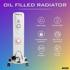Mylek Oil Filled Electric Portable Heater Radiator With Adjustable Thermostat 2500w With Timer -Diy mylek oil filled electric portable heater radiator with adjustable thermostat 2500w with timer5056411320430 04c MP