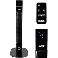 MYLEK Tower Fan 36-Inch Oscillating Electric Stand Cooler With Remote Control, 12 Hour Timer And Ioniser - Black