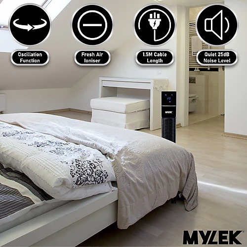 MYLEK Tower Fan 36-Inch Oscillating Electric Stand Cooler With Remote Control, 12 Hour Timer And Ioniser - Black 3 MYLEK Tower Fan 36-Inch Oscillating Electric Stand Cooler With Remote Control, 12 Hour Timer And Ioniser - Black - Image 3