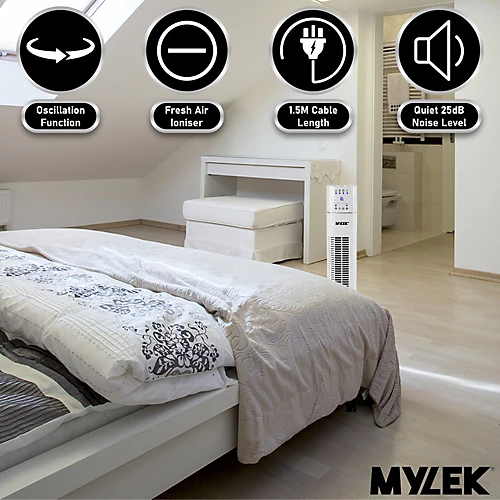 MYLEK Tower Fan 36-Inch Oscillating Electric Stand Cooler With Remote Control, 12 Hour Timer And Ioniser - White 3 MYLEK Tower Fan 36-Inch Oscillating Electric Stand Cooler With Remote Control, 12 Hour Timer And Ioniser - White - Image 3