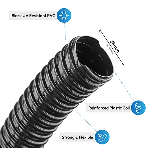 Pisces 1.5in (38mm) Corrugated Black Pond Flexi-hose (30m Roll) 2 Pisces 1.5in (38mm) Corrugated Black Pond Flexi-hose (30m Roll) - Image 2