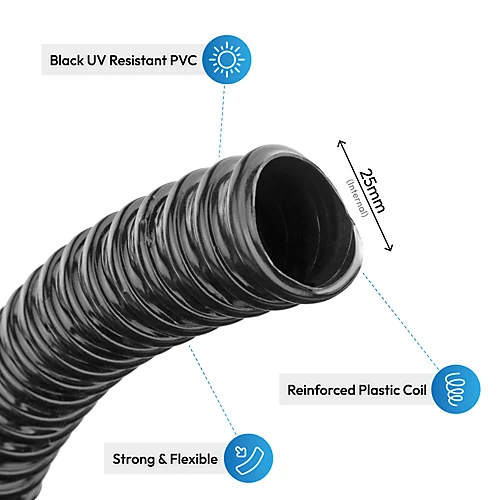 Pisces 25mm (1 Inch) Black Pond Corrugated Flexible Hose Pipe - 5m Roll 2 Pisces 25mm (1 Inch) Black Pond Corrugated Flexible Hose Pipe - 5m Roll - Image 2