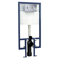 Round Dual Flush Concealed Cistern With Wall Hung Frame & Round Push Button Plate - Chrome - Balterley