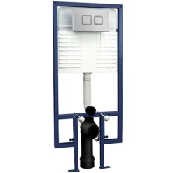 Round Dual Flush Concealed Cistern With Wall Hung Frame & Square Push Button Plate - Chrome - Balterley