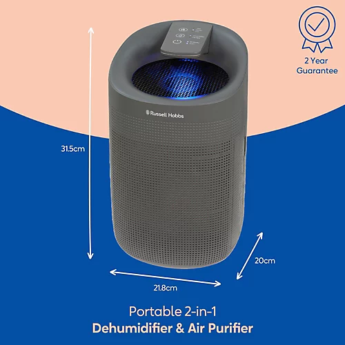 Russell Hobbs Dehumidifier And Air Purifier Fresh Air Pro Compact Ozone Free 750ml/day Grey RHDH1101G 2 Russell Hobbs Dehumidifier And Air Purifier Fresh Air Pro Compact Ozone Free 750ml/day Grey RHDH1101G - Image 2