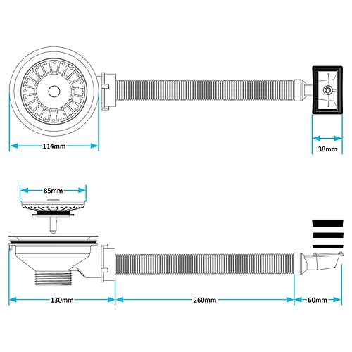 SPARES2GO Sink Strainer Basket Square Overflow Waste Drain Plug Chrome Plated Stainless Steel Kitchen Bathroom (40mm, 1 1/2") 2 SPARES2GO Sink Strainer Basket Square Overflow Waste Drain Plug Chrome Plated Stainless Steel Kitchen Bathroom (40mm, 1 1/2") - Image 2