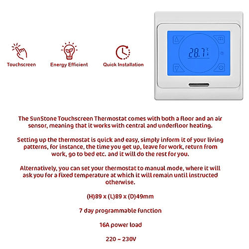 SunStone 2m² Electric Underfloor Heating PVC Sticky Mat With White Touch Thermostat 3 SunStone 2m² Electric Underfloor Heating PVC Sticky Mat With White Touch Thermostat - Image 3