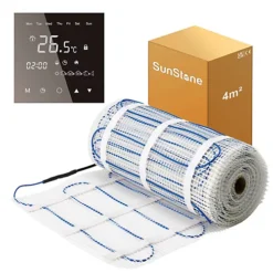 Sunstone 4m² Electric Underfloor Heating PVC Sticky Mat With Black Glass Touch Thermostat