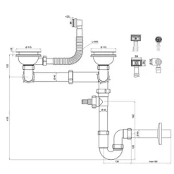Tycner 115mm Stainless Steel Double Bowl Kitchen Sink Waste Kit And U Trap Sink Strainer -Diy tycner 115mm stainless steel double bowl kitchen sink waste kit and u trap sink strainer5901095512452 03c MP
