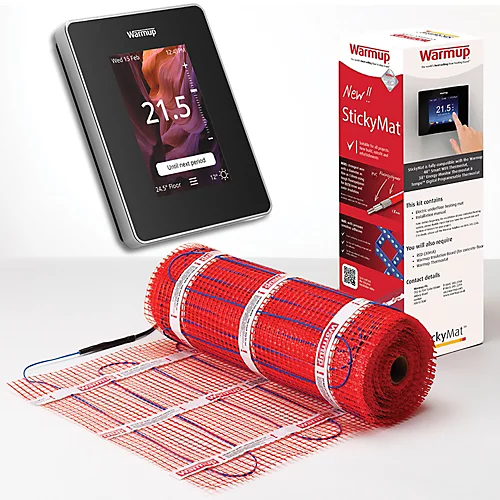 Warmup 2m² Electric Underfloor Heating Sticky Mat & 6iE WiFi Smart Thermostat - Onyx Black 1 Warmup 2m² Electric Underfloor Heating Sticky Mat & 6iE WiFi Smart Thermostat - Onyx Black