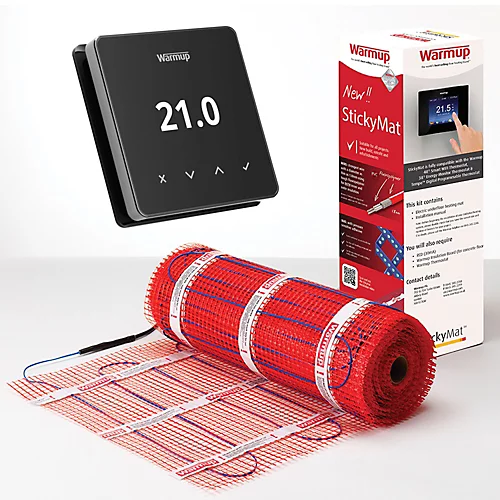 Warmup 4m² Electric Underfloor Heating Sticky Mat & Element WiFi Thermostat - Dark Chrome 1 Warmup 4m² Electric Underfloor Heating Sticky Mat & Element WiFi Thermostat - Dark Chrome